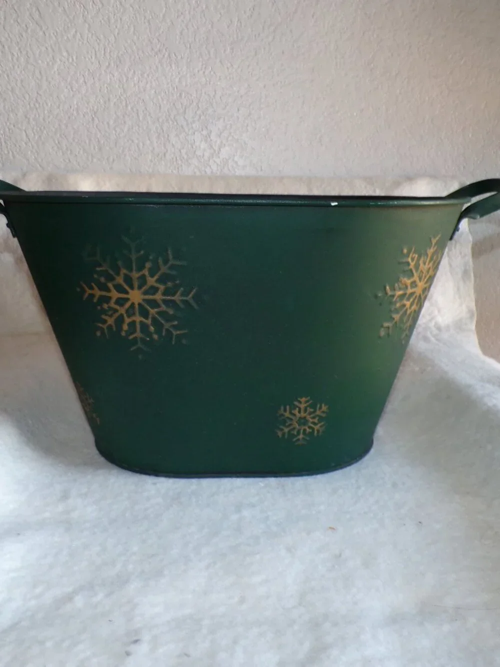 Green With Gold Snowflake Design Galvanized Steel Oval Bucket with Handles